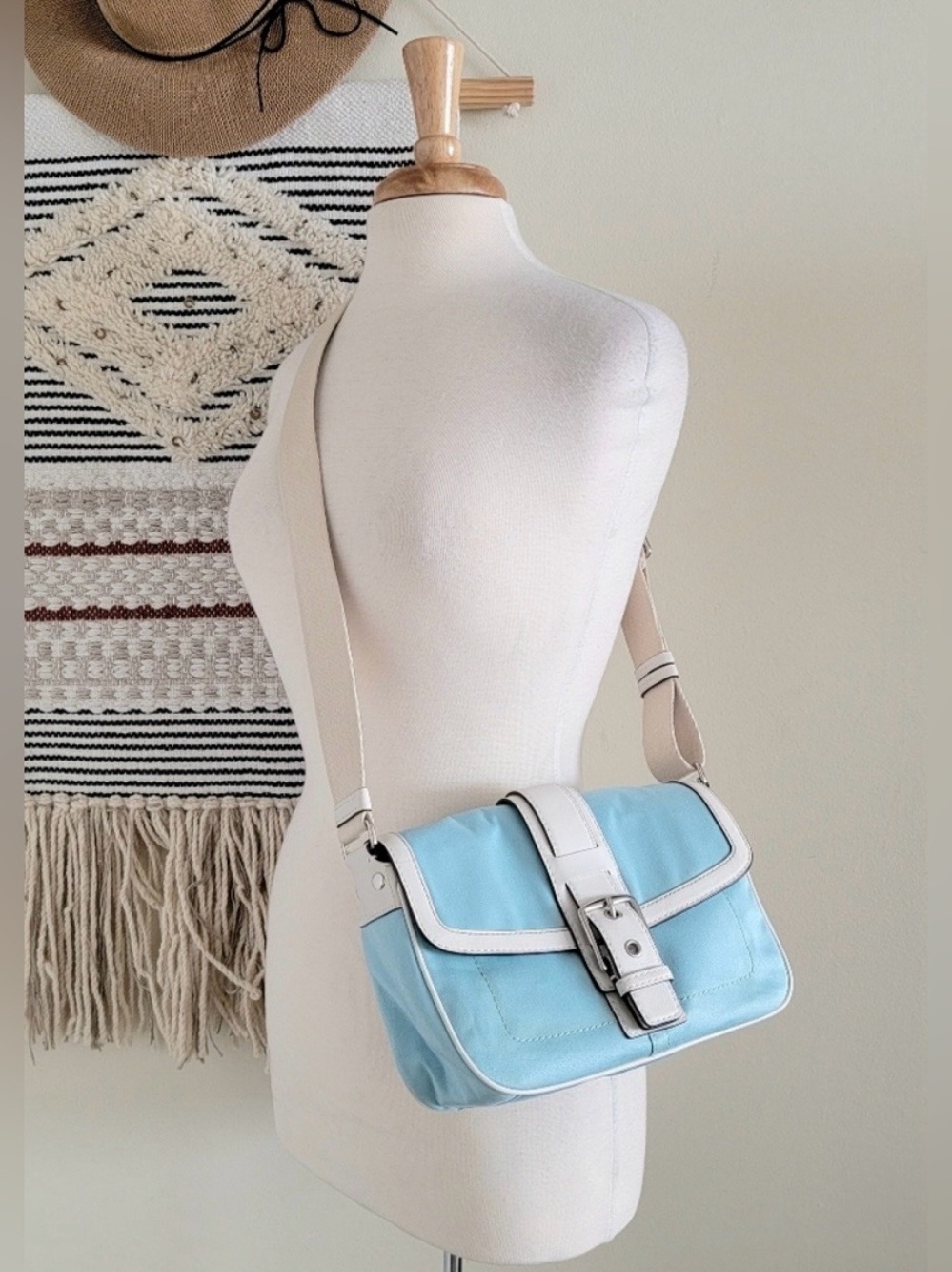Coach Light Blue and White Crossbody Bag